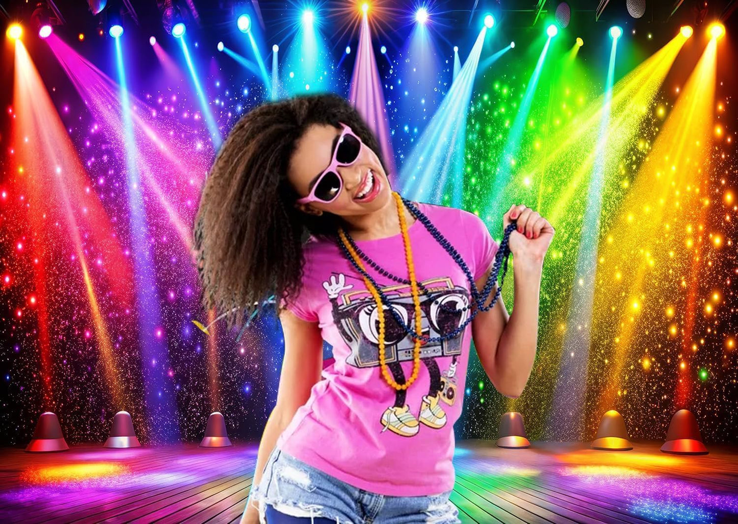 LTLYH 10x8ft Fabric Disco Rainbow Stage 70s 80s 90s Backdrop Vintage Lights Photography Background Rock Music Club Neon Glow Party Decorations Photo Banner 312