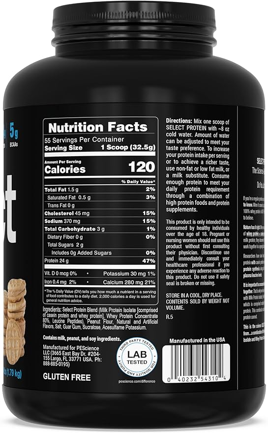 PEScience Select Protein Powder, Whey and Casein Blend, Clean Protein Powder for Women and Men, Low Calorie, Low Carb, Keto Friendly, Gluten Free, Peanut Butter Cookie, 55 Servings