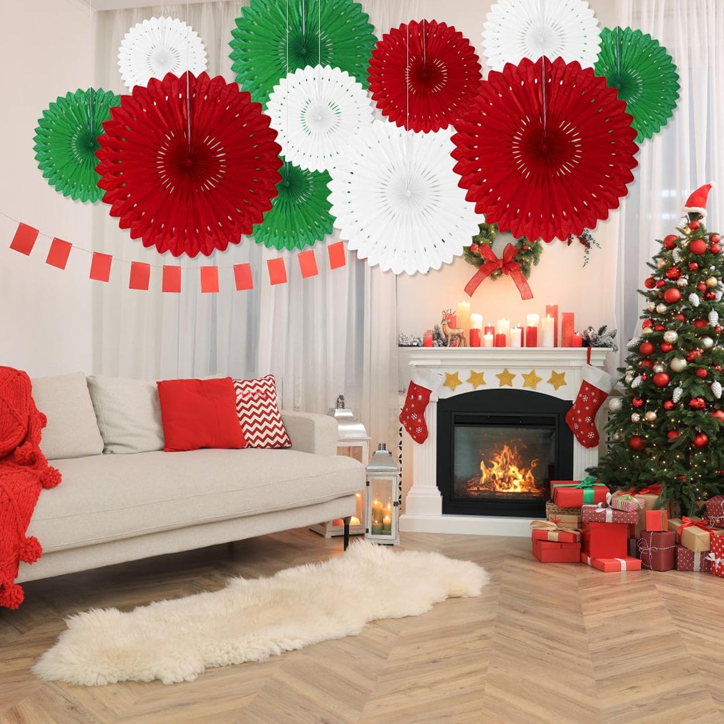 18 Pcs Christmas Hanging Paper Fan, Hanging Honeycomb Round Paper Fans for Weddings, Birthdays, Baby Showers, Classroom, Events Ceiling Party Supplies Decorations