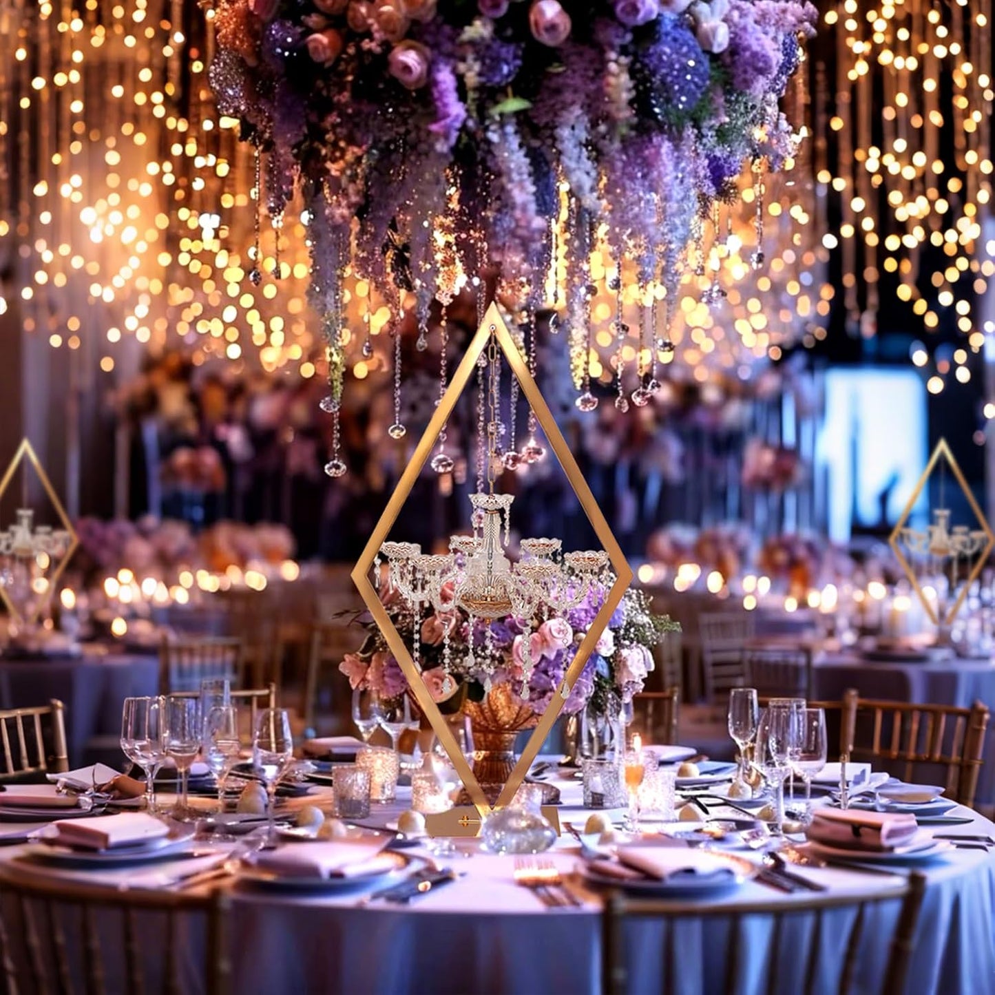 2PCS Elegant Metal Diamond Candle Holder - European Wedding Table Decor, Romantic Candle Stand for Western Dining, Perfect Wedding Prop & Home Decoration