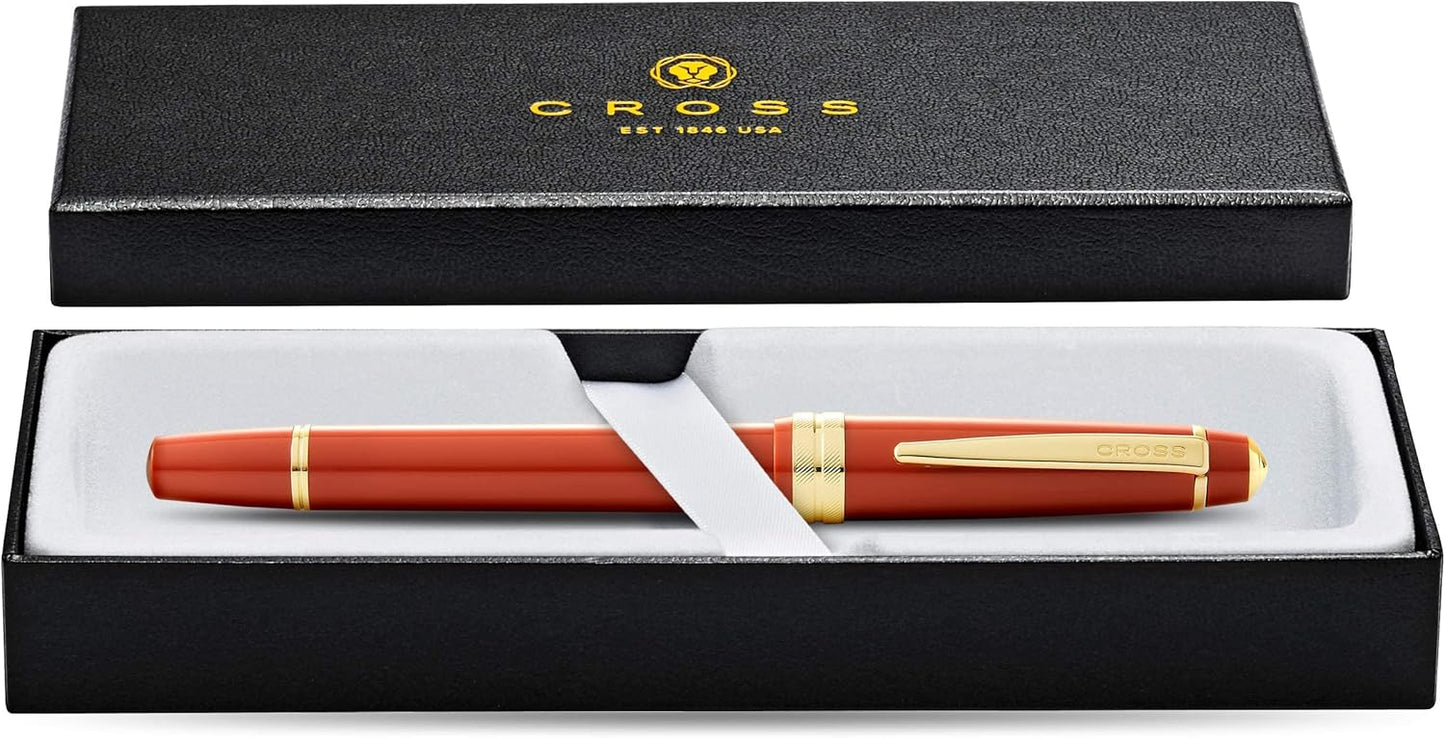 Cross Bailey Light Refillable Rollerball Pen Presented in a Everyday Gift Box - Medium Point, Black Ink, Polished Amber