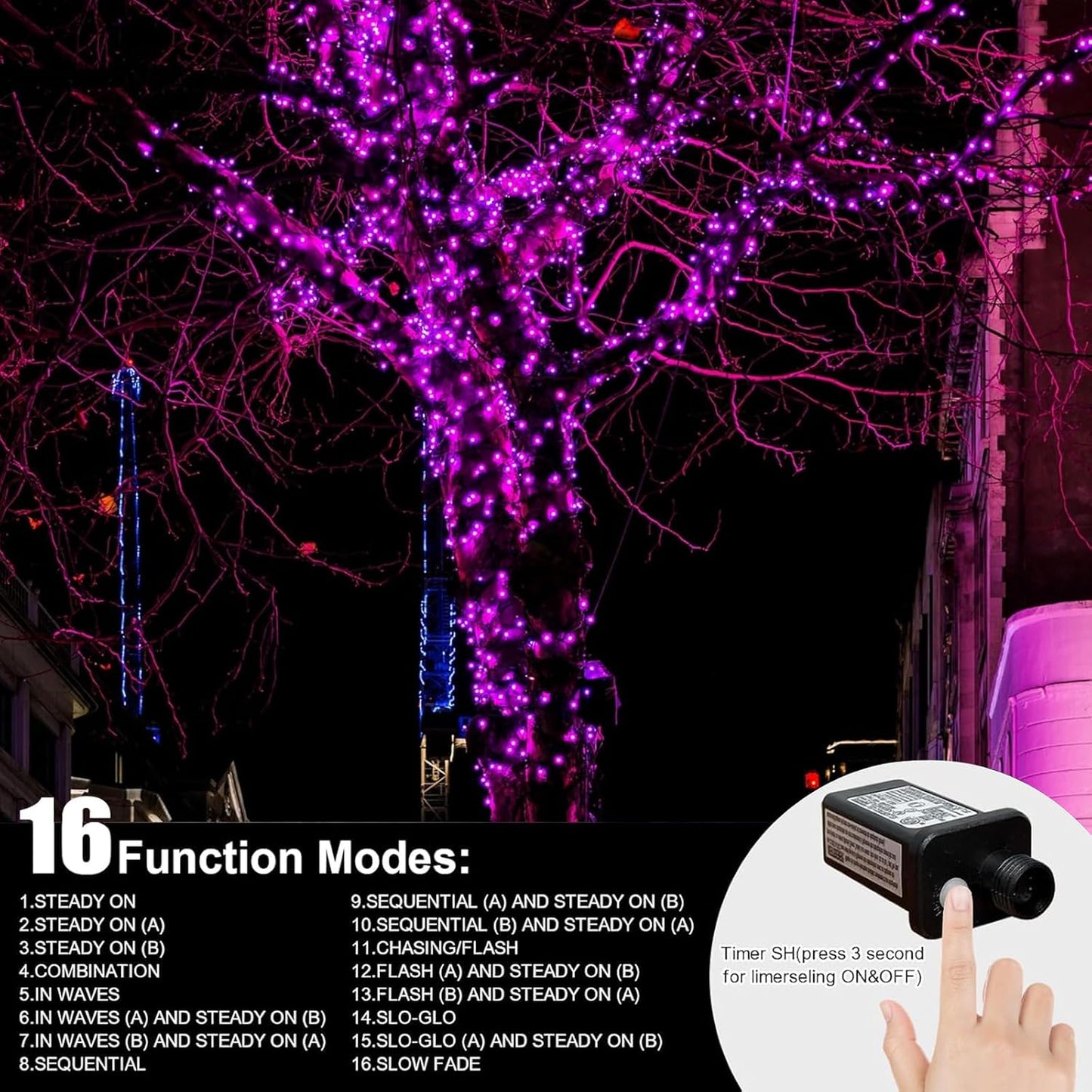 LAMPHOME 66ft Christmas Decorative Mini Lights,200 LED Transparent Wire Fairy Starry String Lights Plug in, 11 Lighting Modes, for Indoor Outdoor Xmas Tree Wedding Party Decoration (Pink)