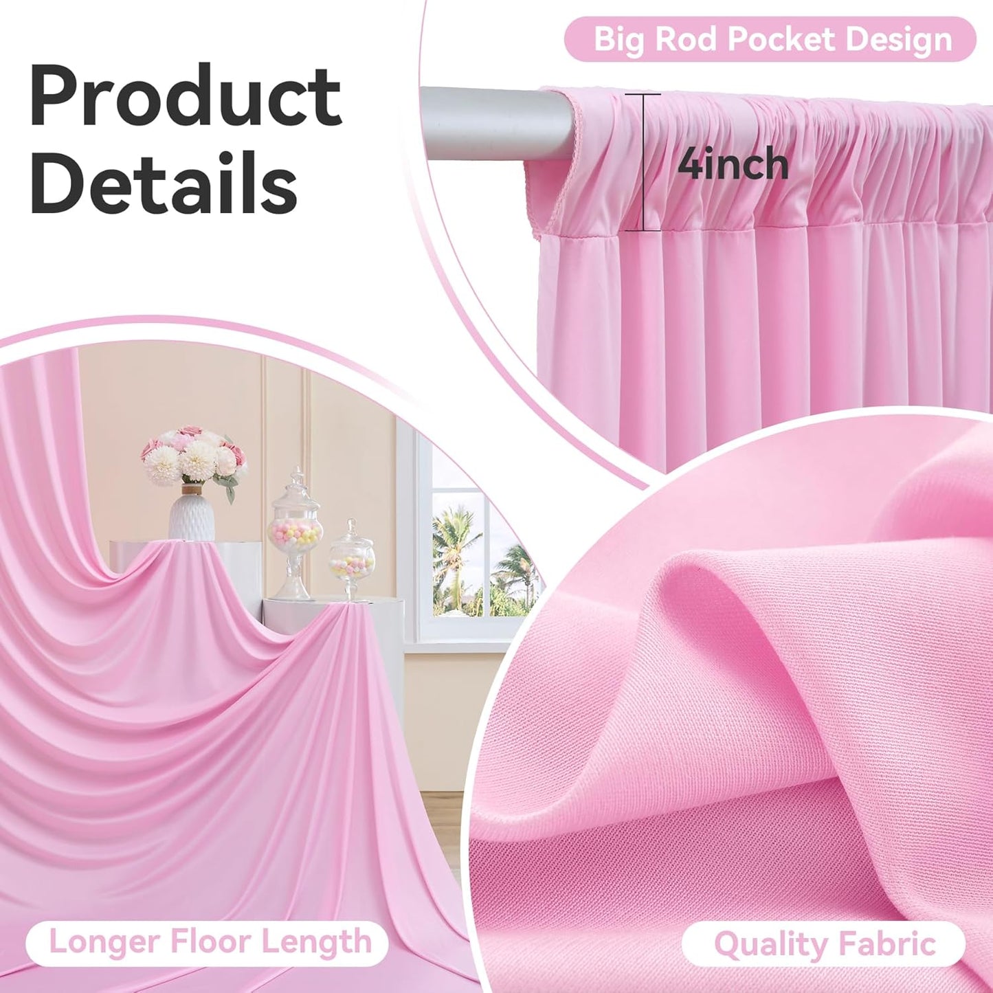 10ftx14FT Wrinkle Free Pink Backdrop Curtain, 2 Panels 14FT Height Pink Wedding Backdrop Drapes, Silky Polyester Back Drop Cloth for Birthday Photography Background Party Backdrop Draping