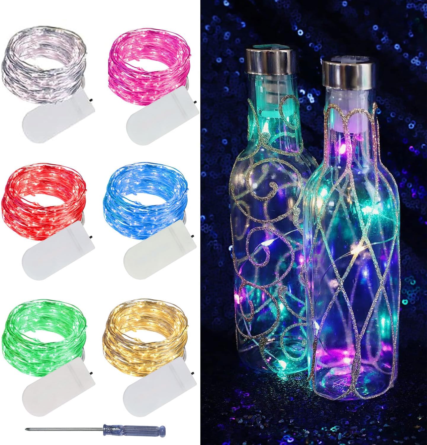 LAMPHOME 6 Pack Fairy Lights Battery Operated String Lights 6.6ft 20 Led Mason Jar Lights Waterproof Silver Wire Light Fireflies DIY Party Wedding Christmas Decoration(6 Pack,Multicolour)