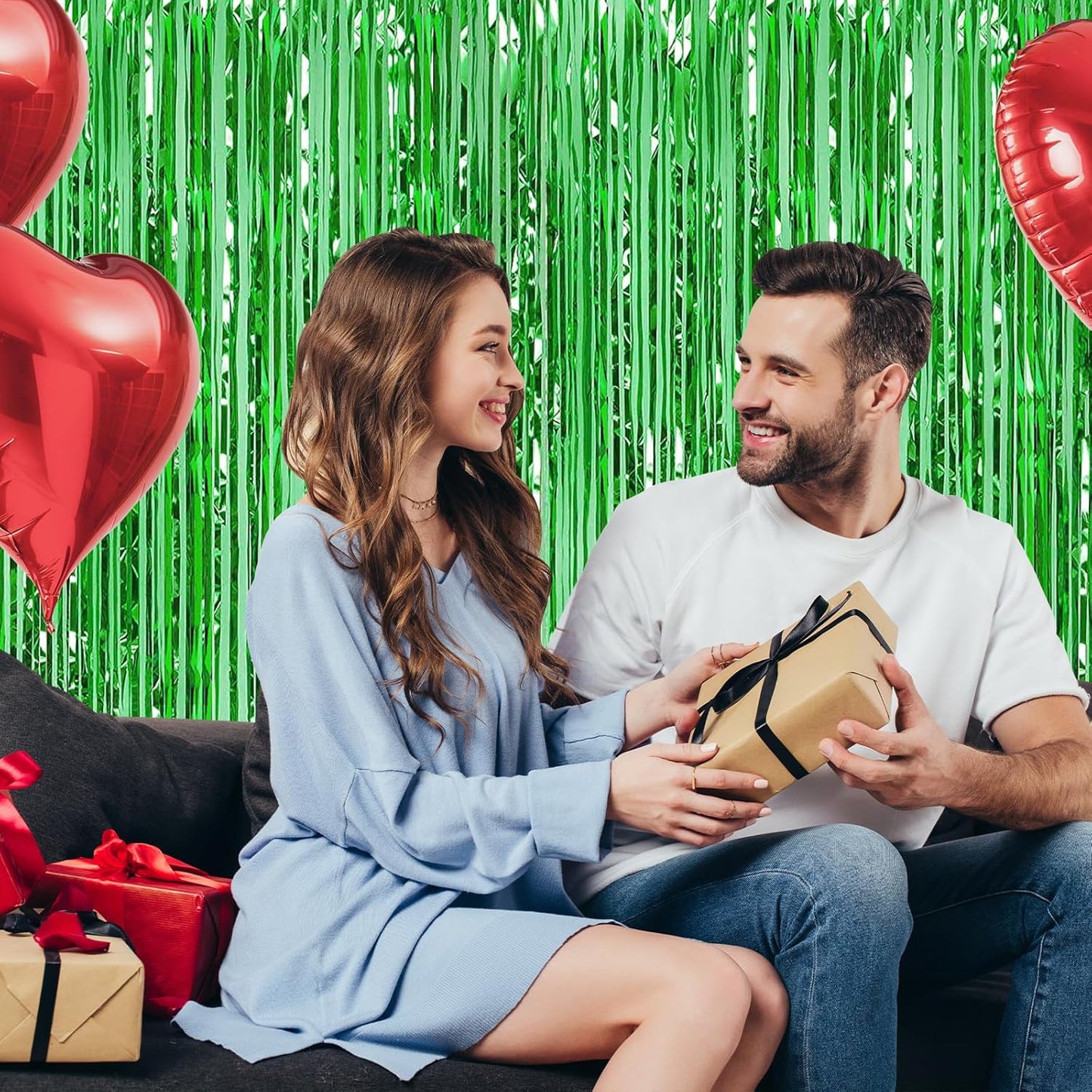 30 Pack Green Foil Fringe Curtain Backdrop, 3.3x8.2 Feet Metallic Tinsel Streamer Curtains Photo Booth Props for Birthday/Wedding/Bachelorette/Baby Shower/Christmas/New Year/Disco Party Decorations