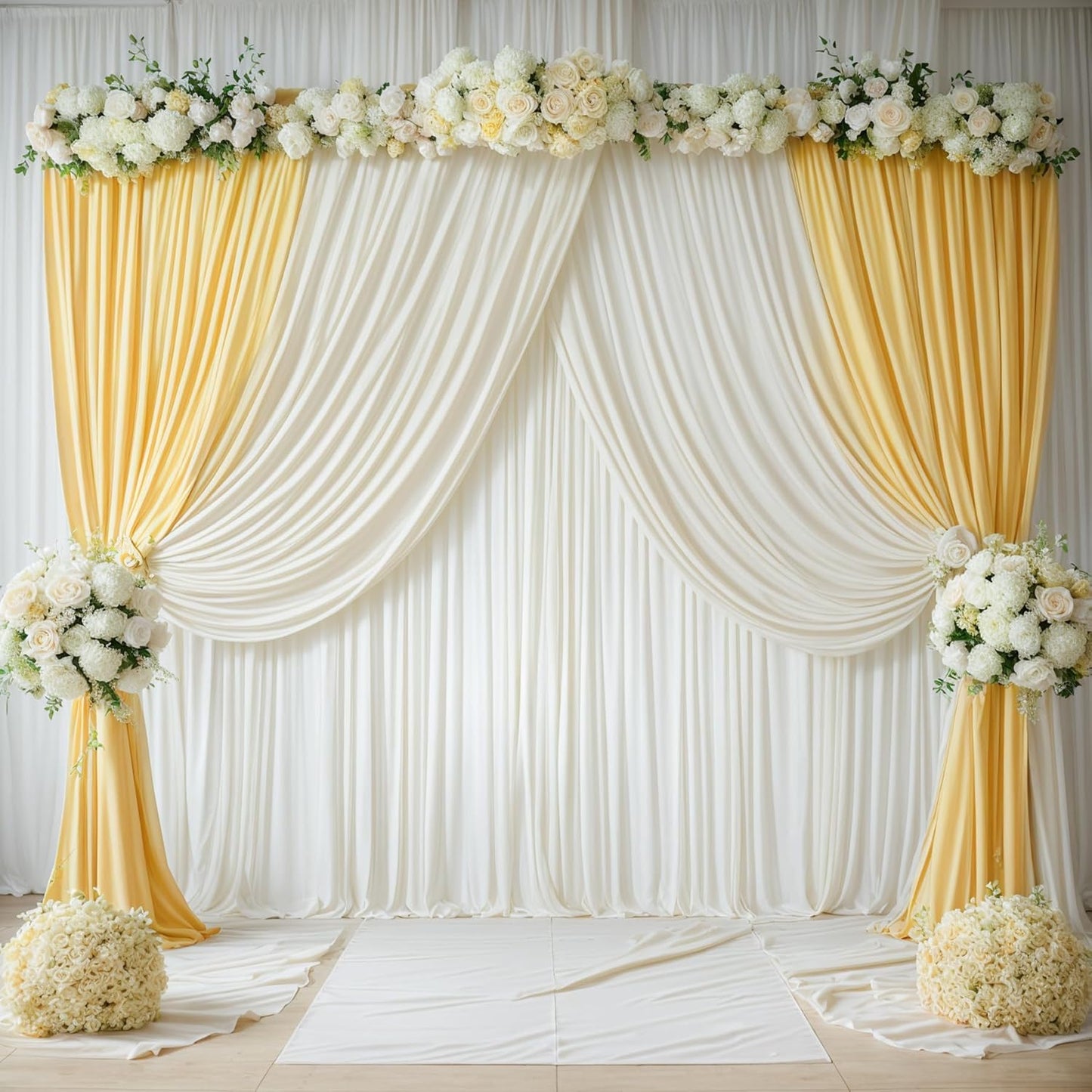 10ftx12ft Wrinkle Free Ivory Backdrop Curtain, 2 Panels 12FT Height Ivory Wedding Backdrop Drapes, Silky Polyester Back Drop Cloth for Birthday Photography Background Party Backdrop Draping