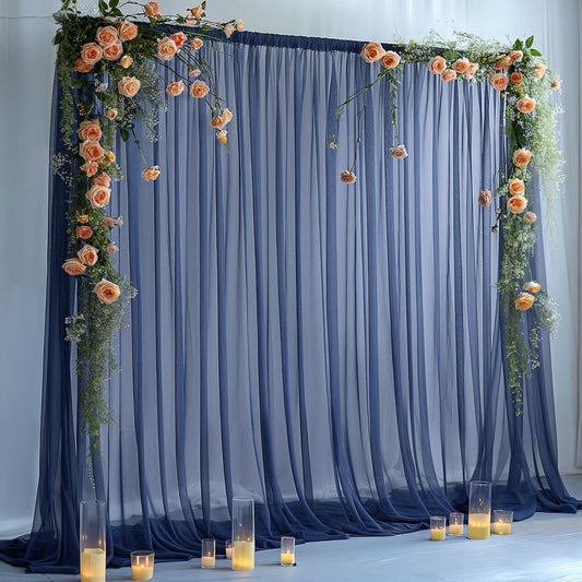 10ft X 10ft Navy Blue Tulle Backdrop Curtain for Parites, Sheer Backdrop Curtains Fabric Drapes for Wedding Ceremony Arch Party Stage Decorations