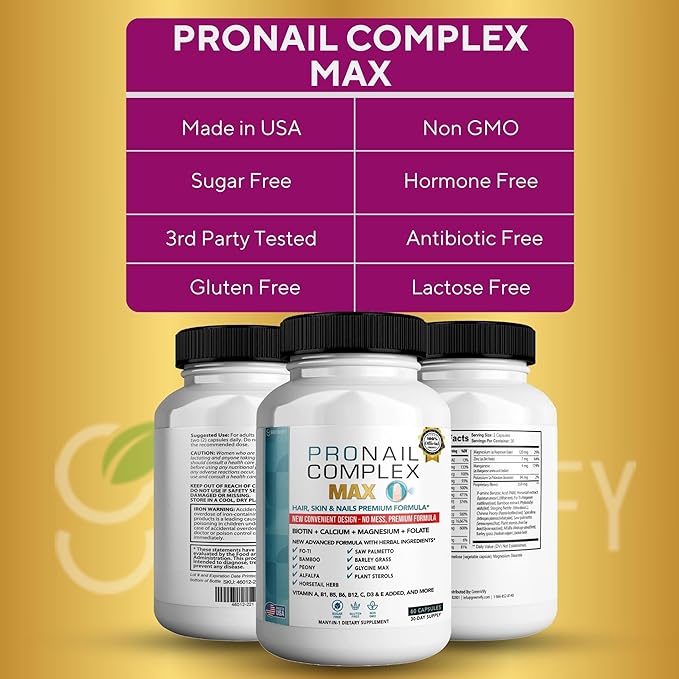 ProNail Complex Max Hair, Skin & Nails Premium Supplement with Biotin & Herbal Blend, 60 Capsules, 30 Day Supply (5)