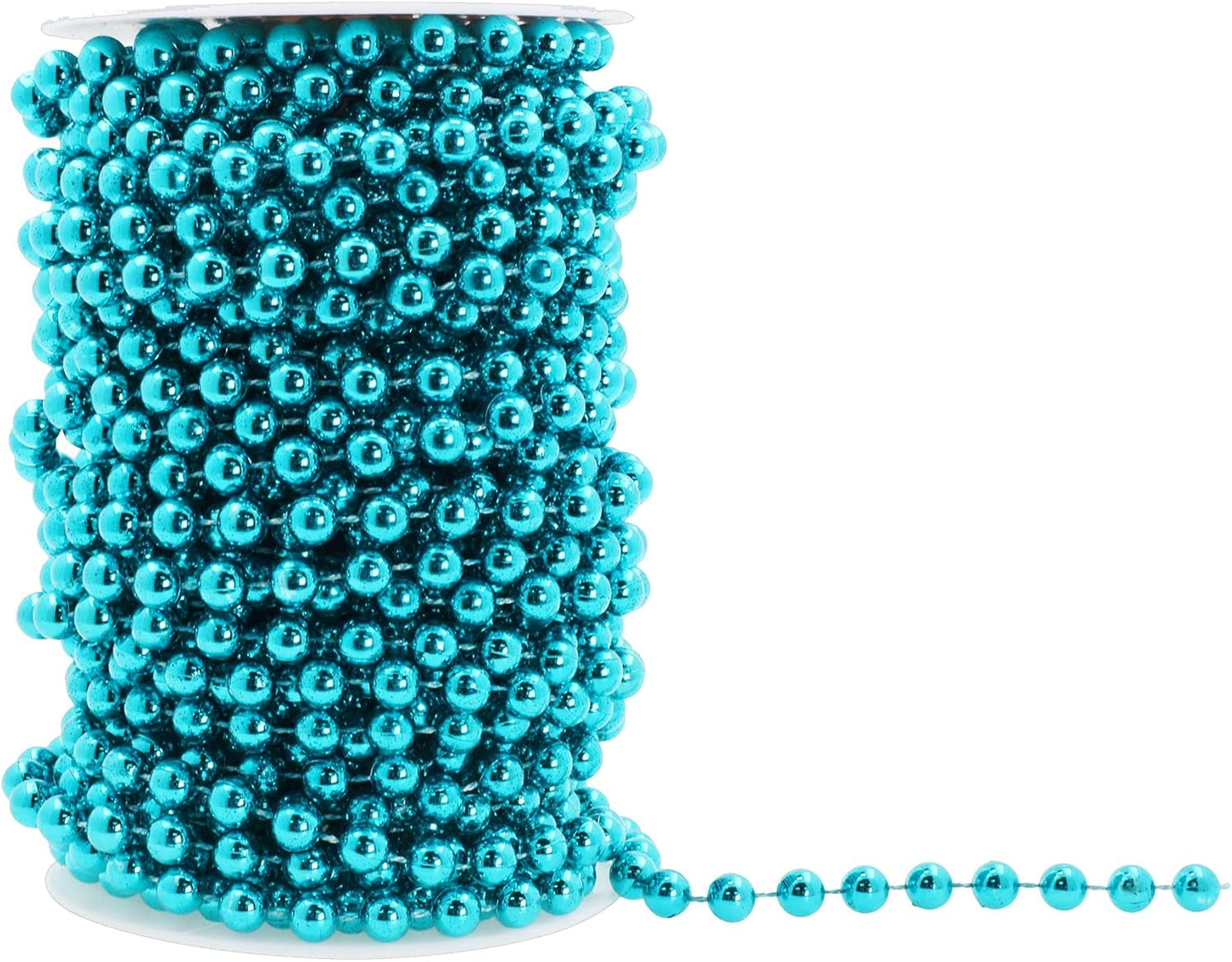 Mandala Crafts 6mm Faux Teal Pearl Beads Roll - 27 Yards Strand of Fake Pearls Chain Garlands Spool String for Christmas Tree, Wedding, Party, Vases, DIY Decoration