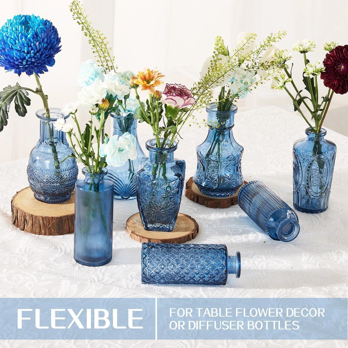 Mini Bud Vases As Wedding Centerpieces for Tables,Clear Bud Vases for Flowers,Small Flower Vases Suitable for Birthday Party,Anniversary,Wedding Reception,Baby Shower (Blue, 12PCS)