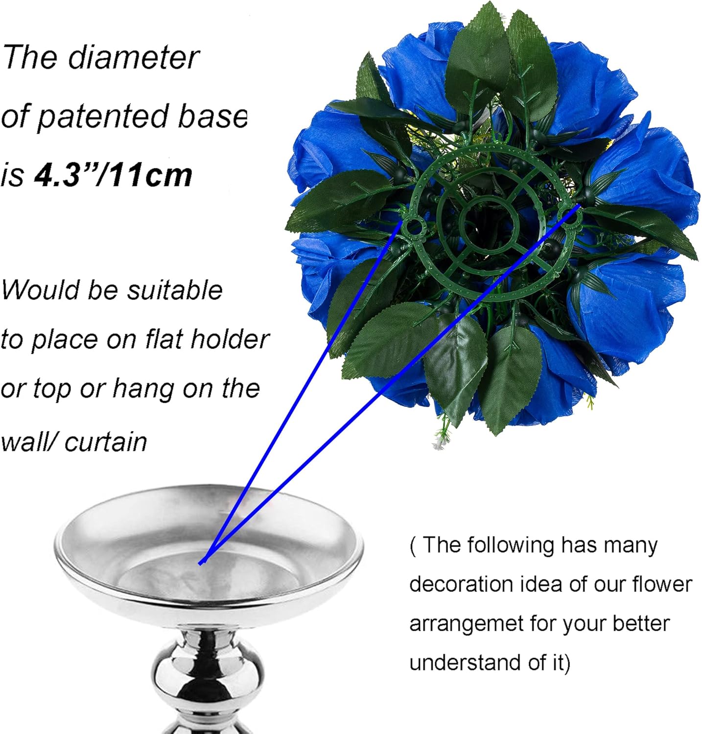 BLOSMON Royal Blue Flowers for Decoration: 10 Pcs Fake Roses Kissing Balls for Wedding Table Centerpieces - Artificial Floral Arrangements Home Baby Shower Birthday Party DIY Decor
