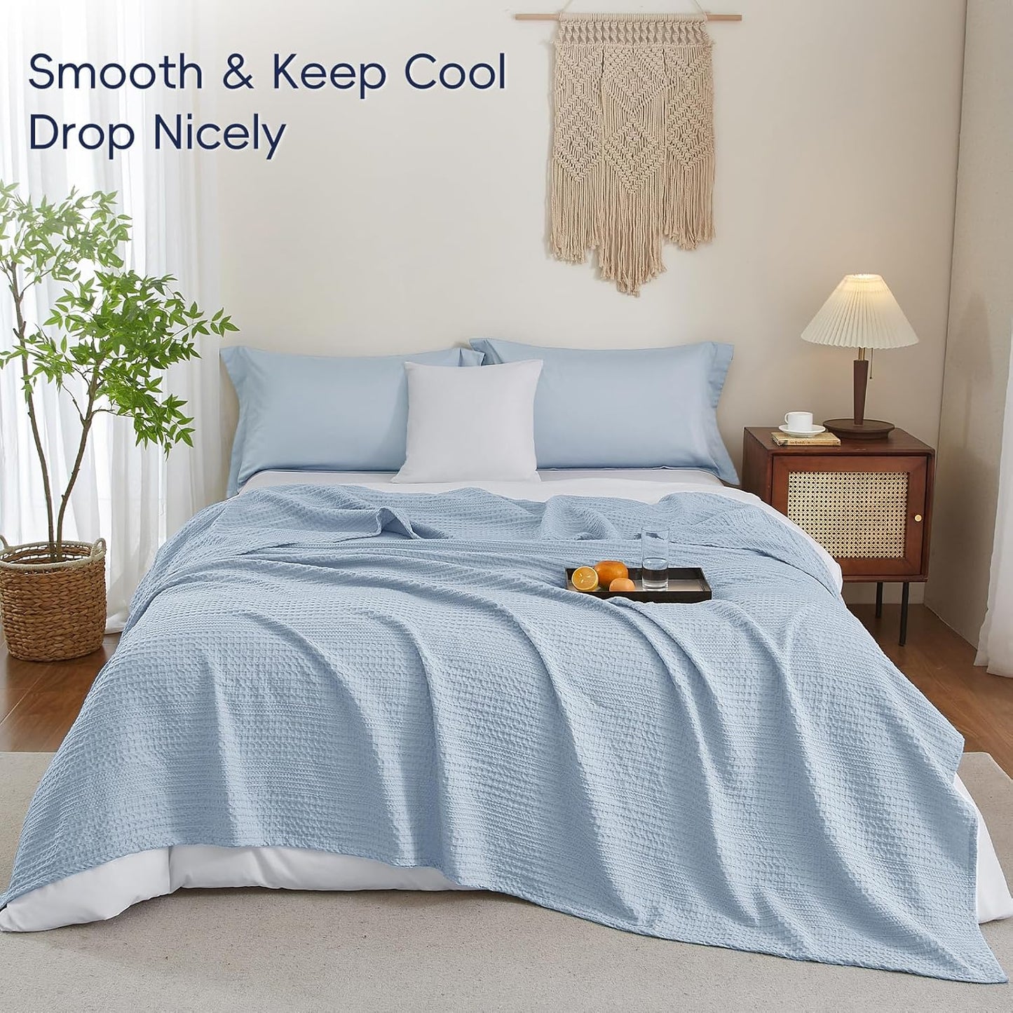 PHF Lightweight Waffle Weave Blanket King Size, Breathable & Ultra Soft, 104"x 90" Soft & Cozy Thin Blanket for All Season & Hot Sleepers, Bed, Home Decor - Sky Blue
