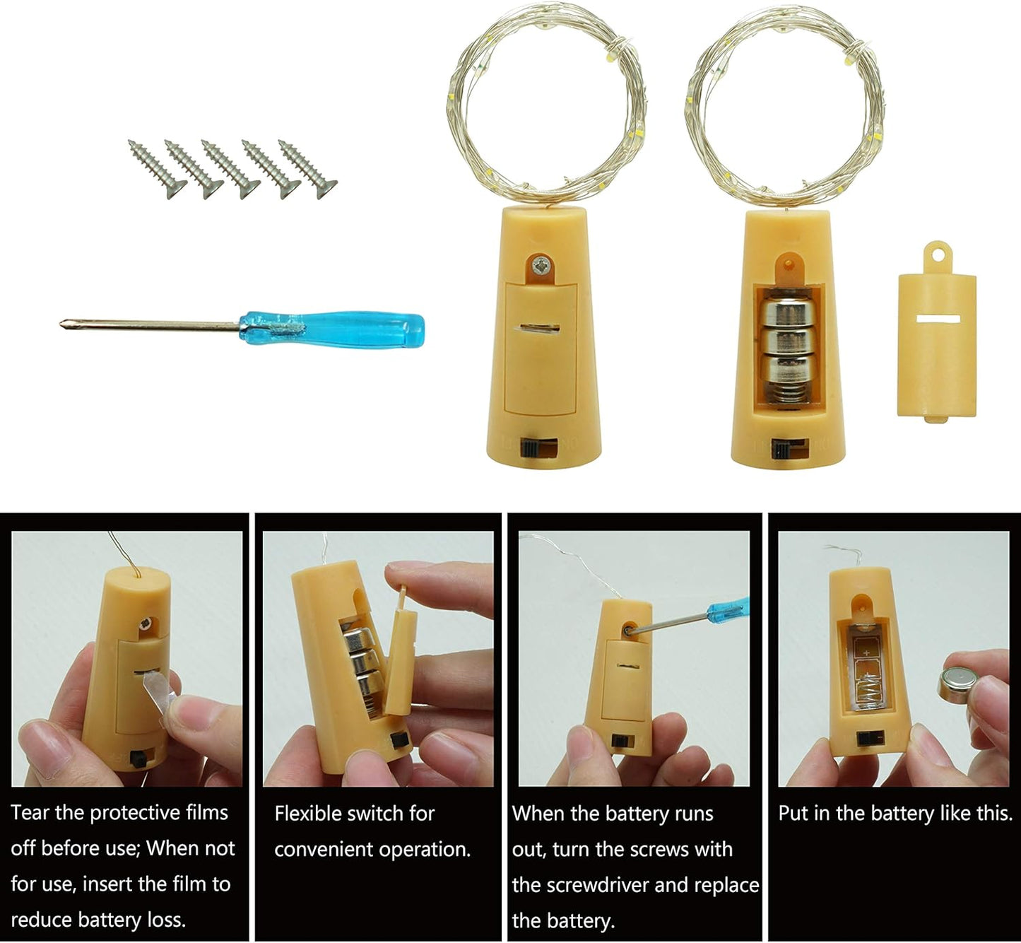 20 LED Wine Bottle Lights with Cork, 15 Pack Battery Operated Cork Shape Fairy Light Waterproof Mini Copper Silver Wire String Lights for Party, Wedding, Christmas, Bedroom Decor (Cold White)