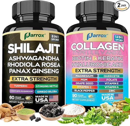 Adaptogen & Beauty Bundle – Rhodiola, Panax Ginseng, Ashwagandha, Cordyceps, Turmeric, Collagen, Biotin, Keratin, MSM, Hyaluronic Acid, Zinc, Quercetin, Vitamin C, A & E, Folate, Magnesium