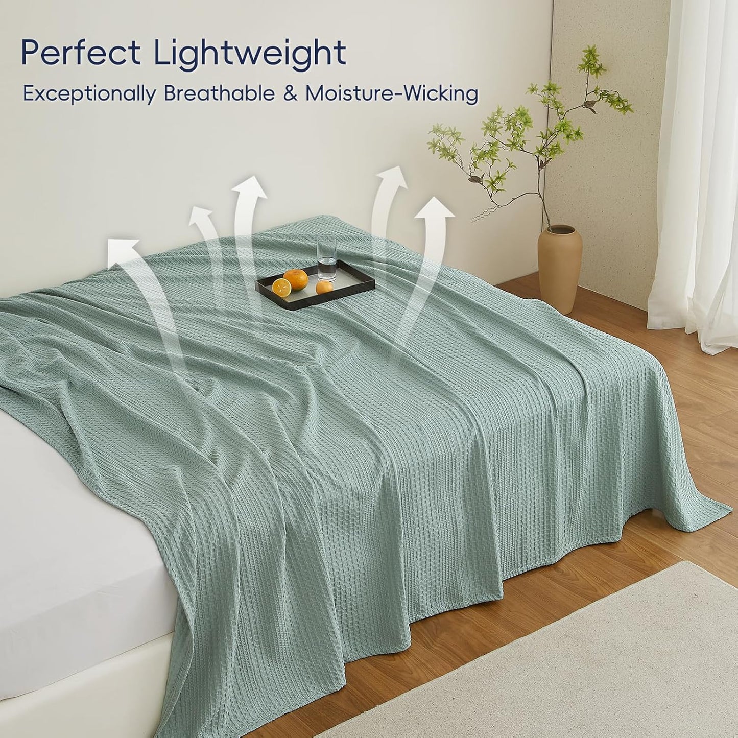 PHF Lightweight Waffle Weave Blanket Queen Size, Breathable & Ultra Soft, 90"x 90" Soft & Cozy Thin Blanket for All Season & Hot Sleepers, Bed, Home Decor - Aqua Gray