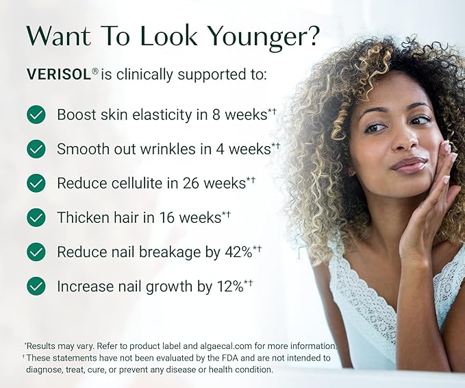 ALGAECAL Collagen - 4 Clinically-Supported Peptides VERISOL®, FORTIGEL®, UC-II®, FORTIBONE®, Anti-Aging Hydrolyzed Collagen Powder, 60 Servings, Made in USA