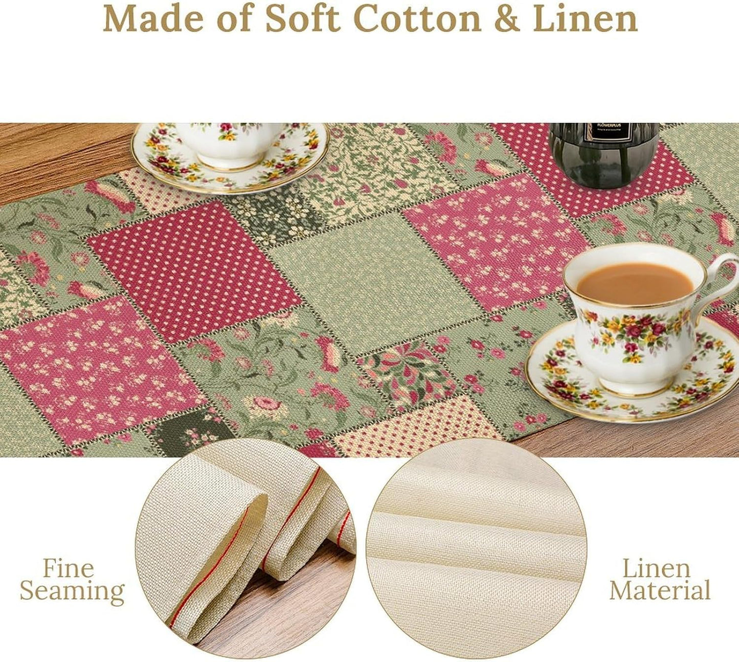 Boho Patchwork Table Runner, Vintage Farmhouse Colorful Wildflowers Bohemian Paisley Flower Print Table Center Decor for Home Kitchen Dining Patio Holiday Party Table Decorations, 13"x36" Inch