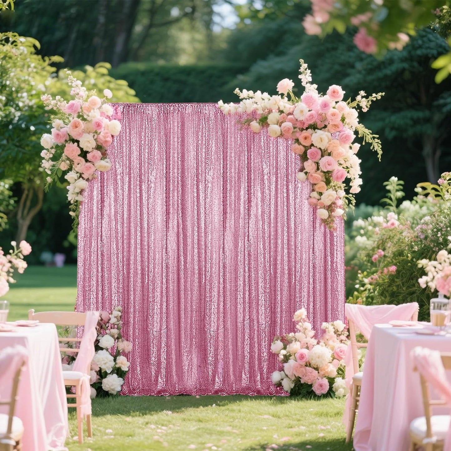 Pink Sequin Backdrop Curtain 4 Pieces 2FTx8FT Glitter Photography Backdrop for Party Wedding Birthday Christmas Decorations