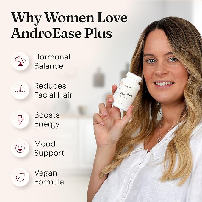 Nourished AndroEase Plus Double Strength – Vegan Hormone Balance for Women – Zinc, Reishi, Green Tea and Saw Palmetto – for Energy, Vitality, Facial Hair and Daily Wellness – 30 Capsules, Made in USA