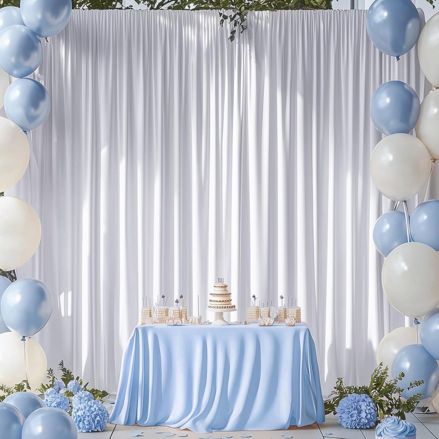 50ftx15ft Wrinkle Free White Backdrop Curtain, 10 Panels 15FT Height White Wedding Backdrop Drapes, Silky Polyester Back Drop Cloth for Birthday Photography Background Party Backdrop Draping