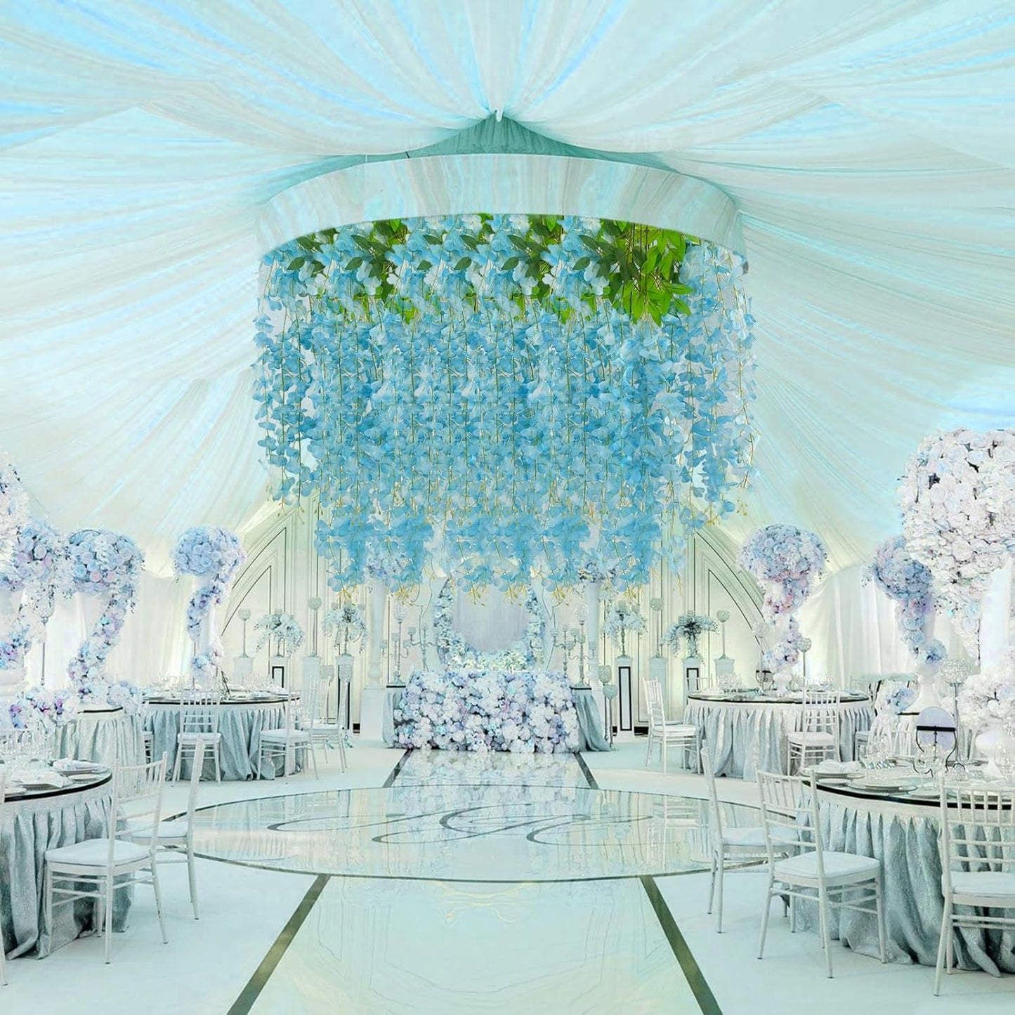 36 Pack Blue Wisteria Hanging Flowers, 3.44 Ft Fake Hanging Flowers, Artificial Wisteria Garland Vines for Wedding Room Backdrop Outdoor Patio Garden Decoration