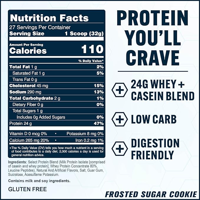 PEScience Select Protein Powder, Whey and Casein Blend, Clean Protein Powder for Women and Men, Low Calorie, Low Carb, Keto Friendly, Gluten Free, Frosted Sugar Cookie, 27 Servings