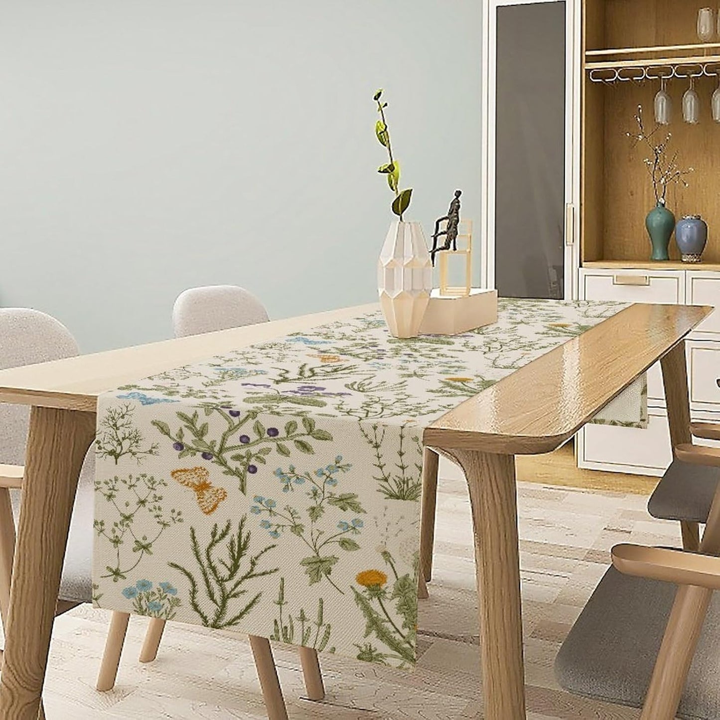 Floral Table Runner,Wildflower Spring Table Runner Seasonal Summer Butterfly Kitchen Dining Table Decoration for Home Party 13x36 Inch