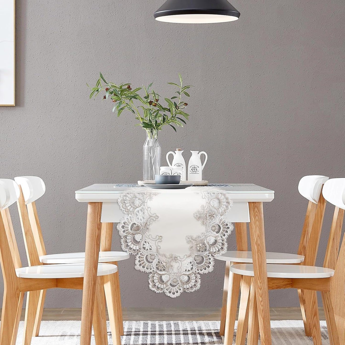 Vintage Lace Dining Table Runner, 108 Inches Macrame Coffee Table Runners for Kitchen Home Christmas Party Decorations (16x108 inch,Off White)