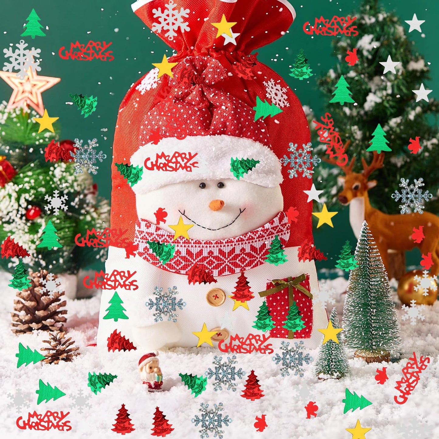 4800pcs Christmas Confetti,Xmas Table Confetti Snowflake Santa Claus Metallic Foil Sequins Glitter Table Scatters for Party Decoration