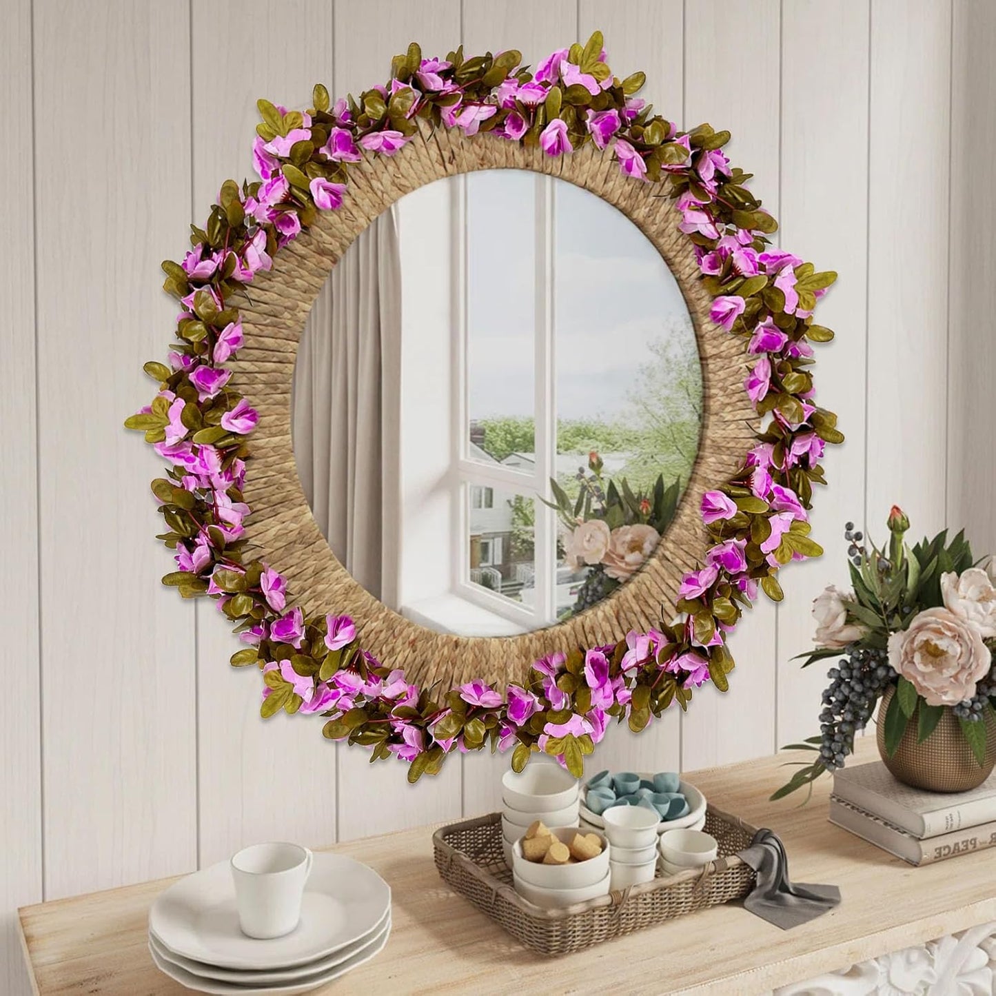 16Pcs 126Ft Light Purple Rose Garland, Fake Rose Hanging Flowers, Artificial Flower Vine, Hanging Floral Vine Garland for Wedding, Birthday Party, Wall Arch, Halloween, Christmas Garden Backdrop Decor