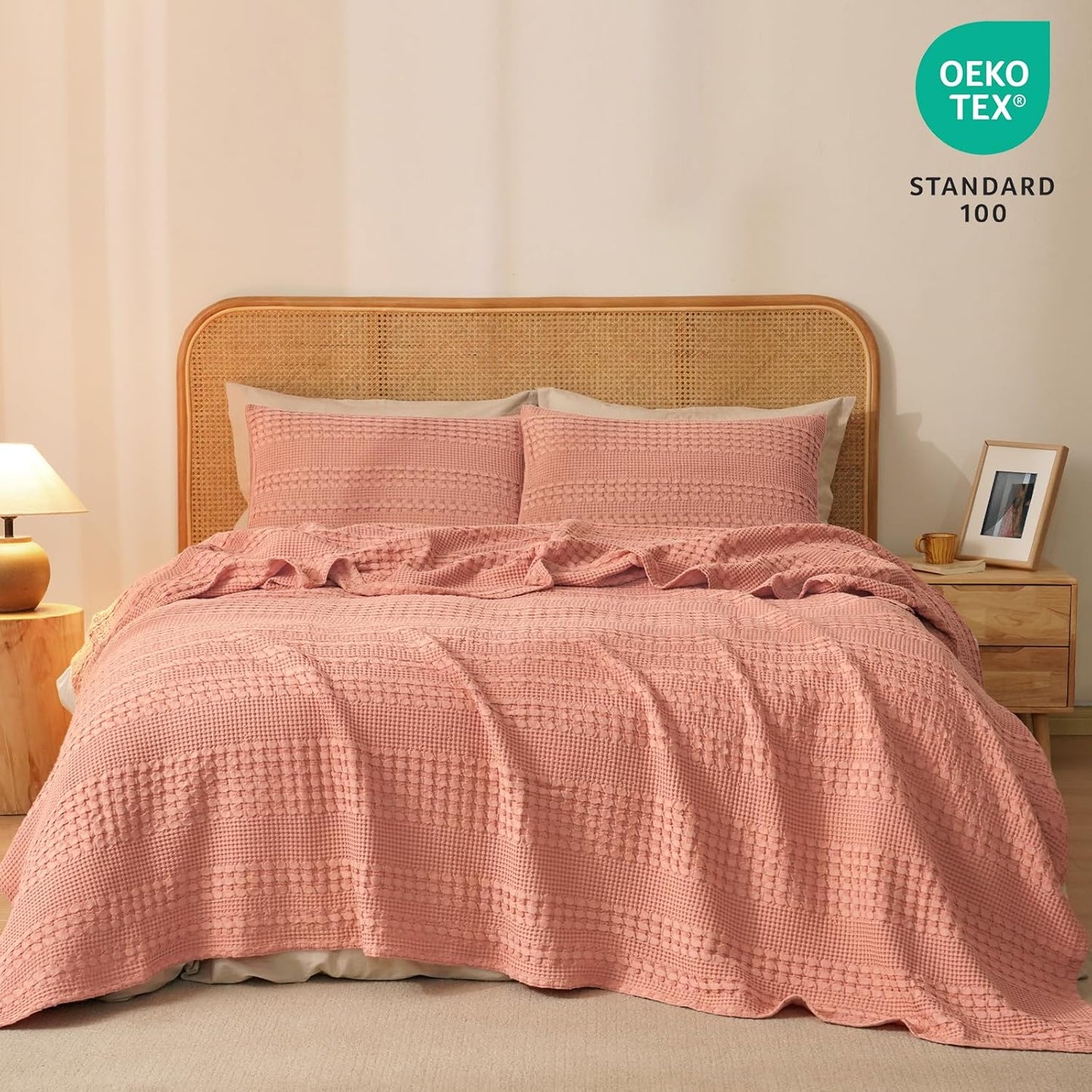 PHF 100% Cotton Waffle Weave Blanket Twin Size for Bed, Soft Lightweight & Breathable, All-Season Comfort, Luxury Aesthetic Woven Bedding for Home Decor, 66"x90", Canyon Clay