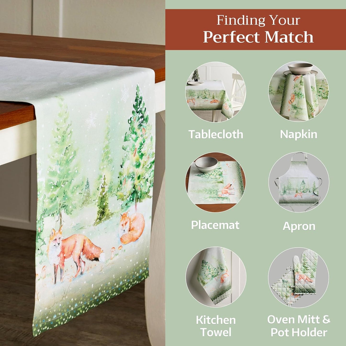 Maison d' Hermine Table Runner 100% Cotton Double Layer Table Runners 108 inches Long for Thanksgiving Christmas Decorations Home Kitchen Dining Party Wedding (Winter Mornings, 14.5" x 108")