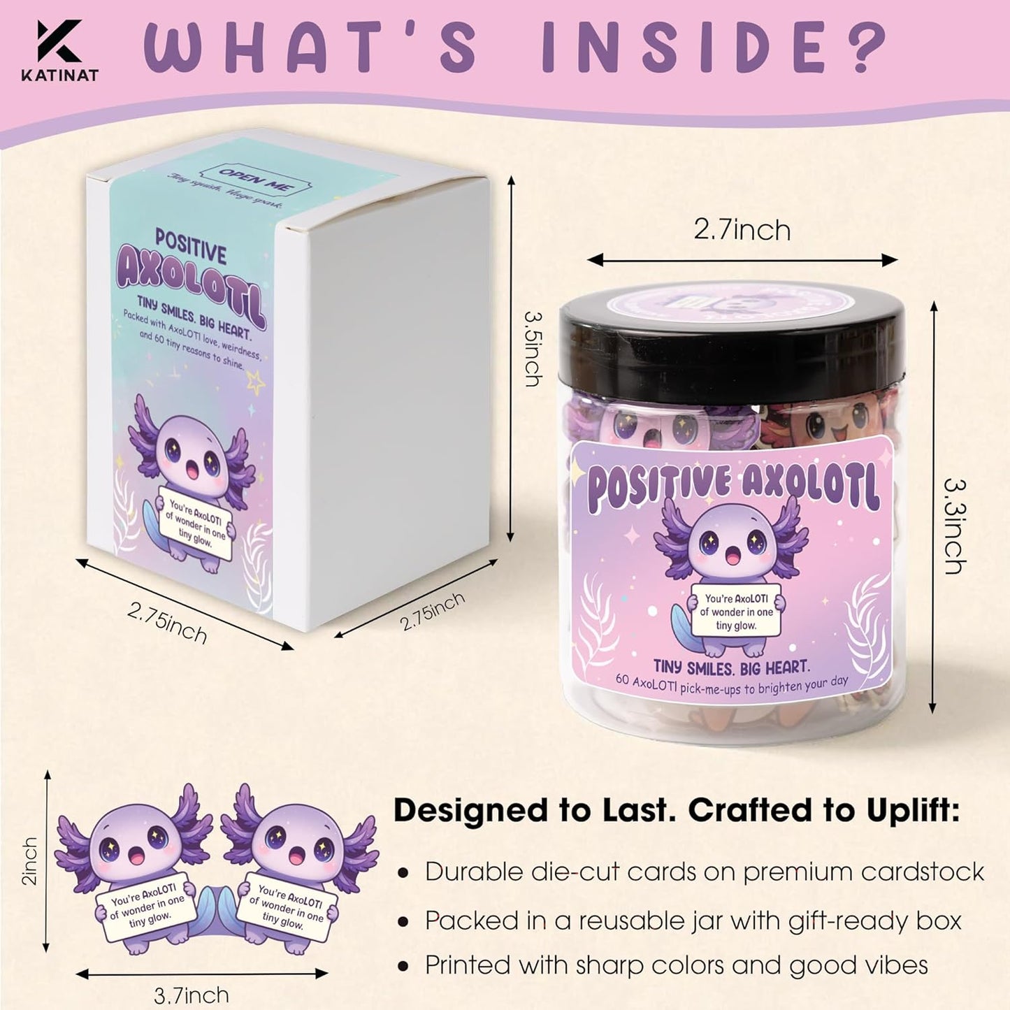 Positive Axolotl Jar – Cute Axolotl Gifts for Teens, Tweens, Daughter, Students – Back to School Gift for Kids, Granddaughter, Niece – Gifts for Teenage Girls, Tween Girls Trendy Stuff