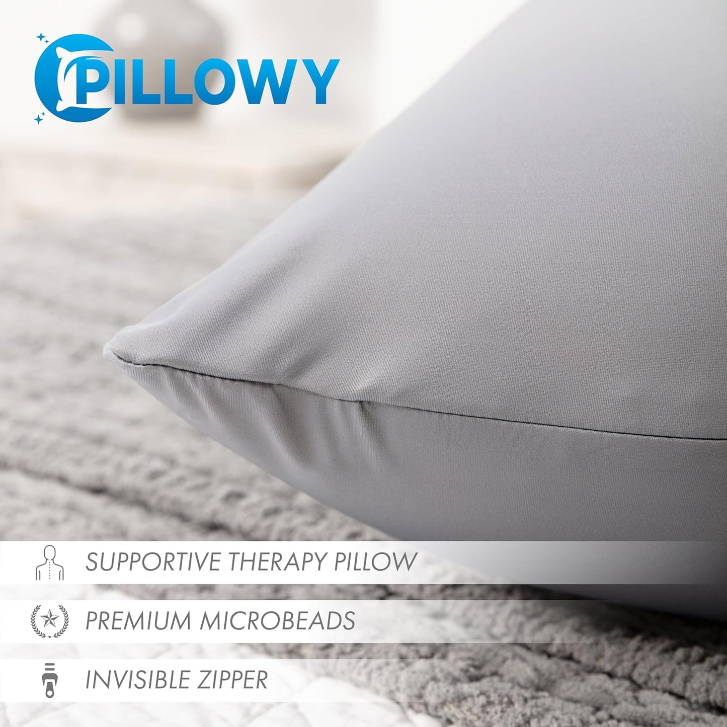 PILLOWY 12" x 20" Throw Pillow - Dark Grey: 1 PCS Luxurious Premium Microbead Pillow with 85/15 Nylon/Spandex Fabric. Forever Fluffy, Outstanding Beauty & Support. Silky, Soft & Beyond Comfortable