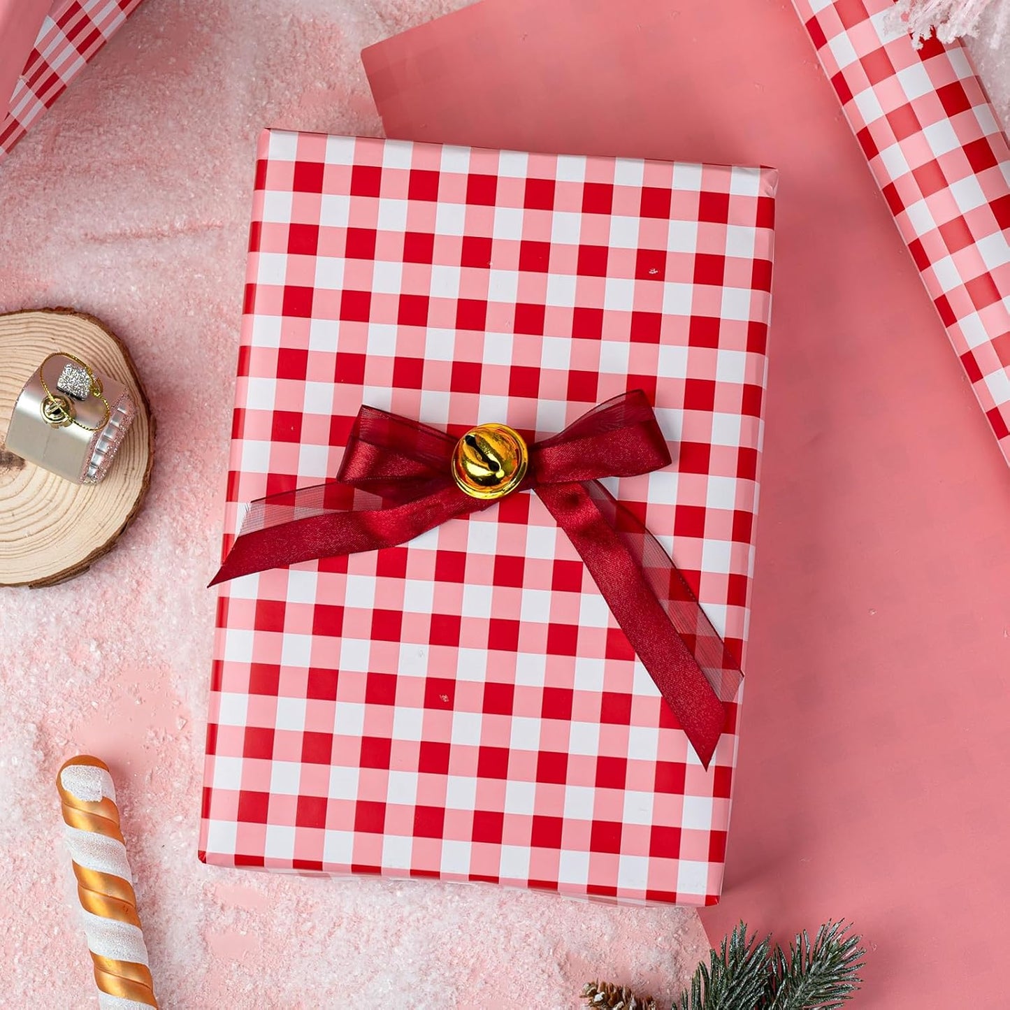 Burymento Red Checkerboard Wrapping Paper, Gift Wrap for Birthday, Valentines, Mothers day, Graduation, Wedding, Fathers day, Baby Shower, Christmas (17in x 32.8ft)