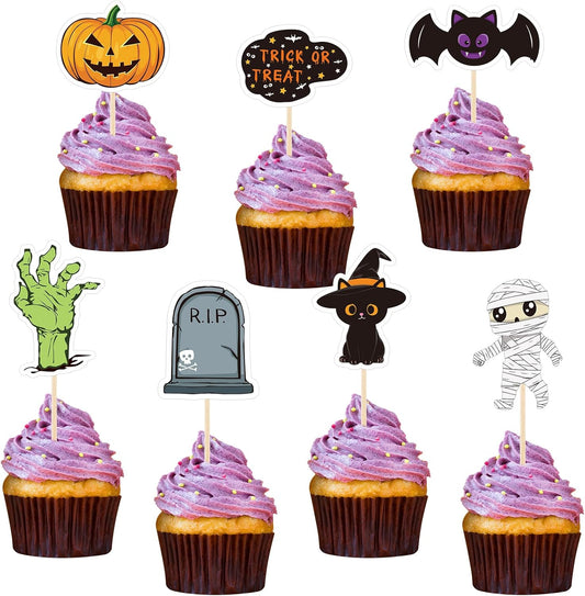 NACHLYNN 70pcs Halloween Cupcake Toppers Spooky Haunted House Night Party Fruit Cake Decoration Favors