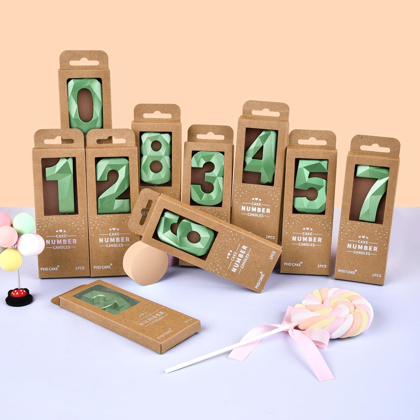 PHD CAKE 2.76 Inch Crystal Green 0 Number Cake Candle, Numeral Birthday Candles, Green Number Candles, Party Celebration