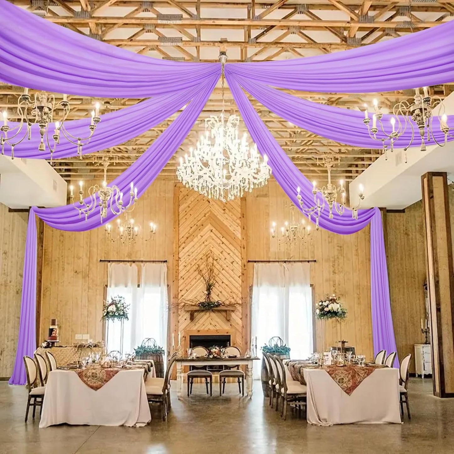 DUOBAO Lavender 5x20ft Chiffon Drapes | Elegant Sheer Wedding Backdrop Curtains | Perfect for Tent, Banquet Hall, and Photography