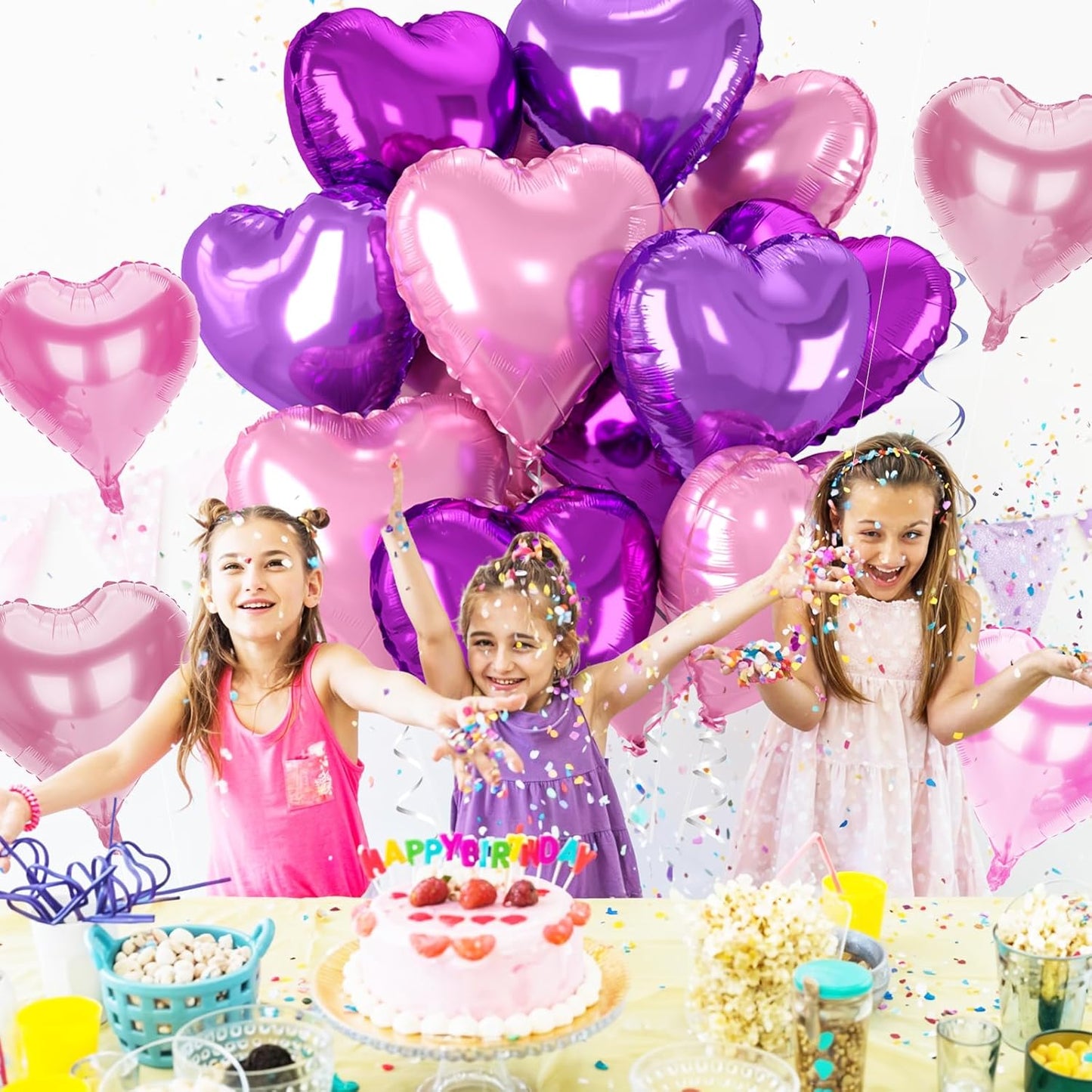 12 Pcs Heart Balloons, 18 inch Pink Purple Heart Shaped Balloon, Big Helium Foil Hot Pink Purple Balloons for Wedding Baby Shower Anniversary Backdrop Valentine Women Girl Party Decoration