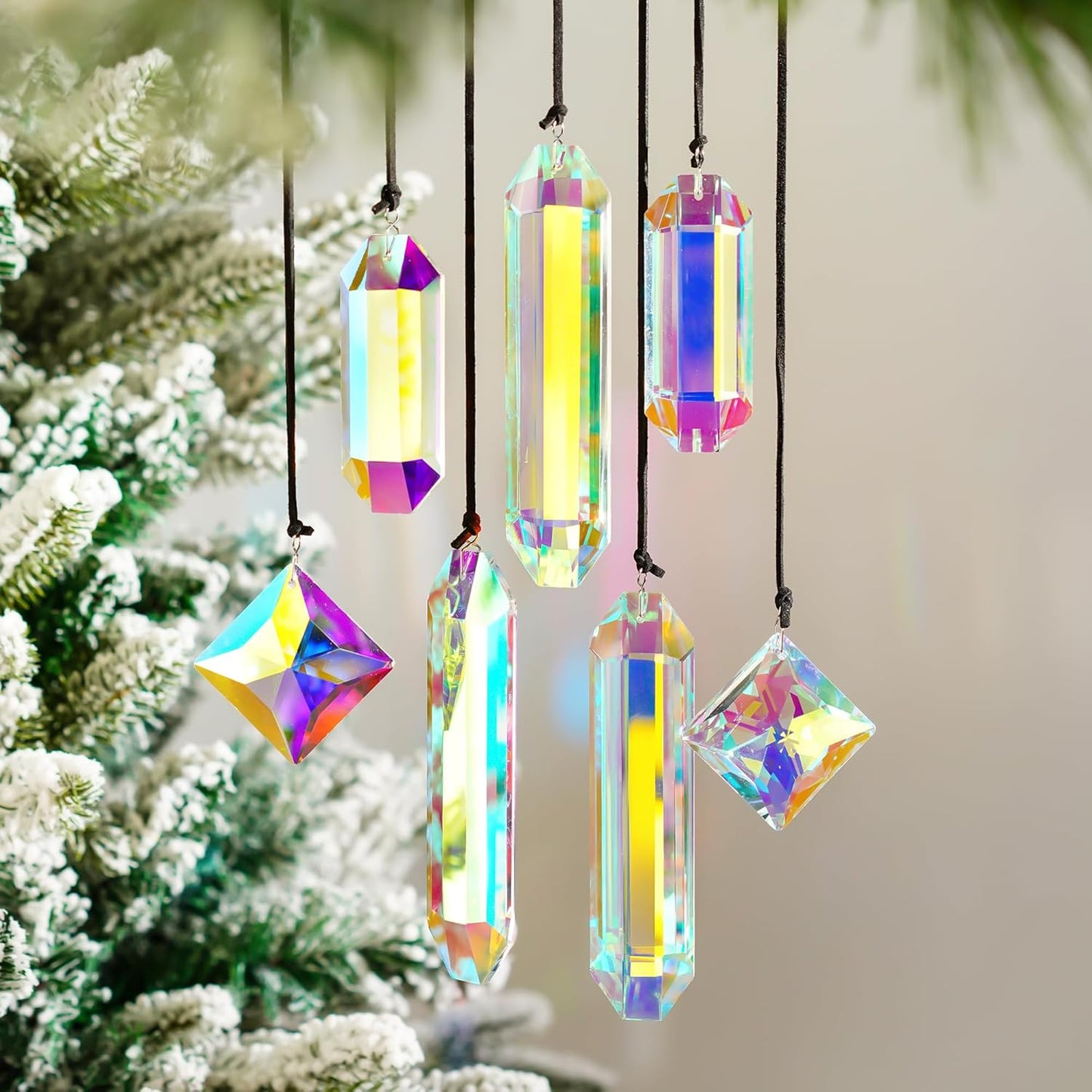 Crystal Prisms Ornament for Christmas Tree, 7 Pack Icicle Ornaments A/B Color Ornaments, Crystal Prism Suncatcher for Window Hanging for Women