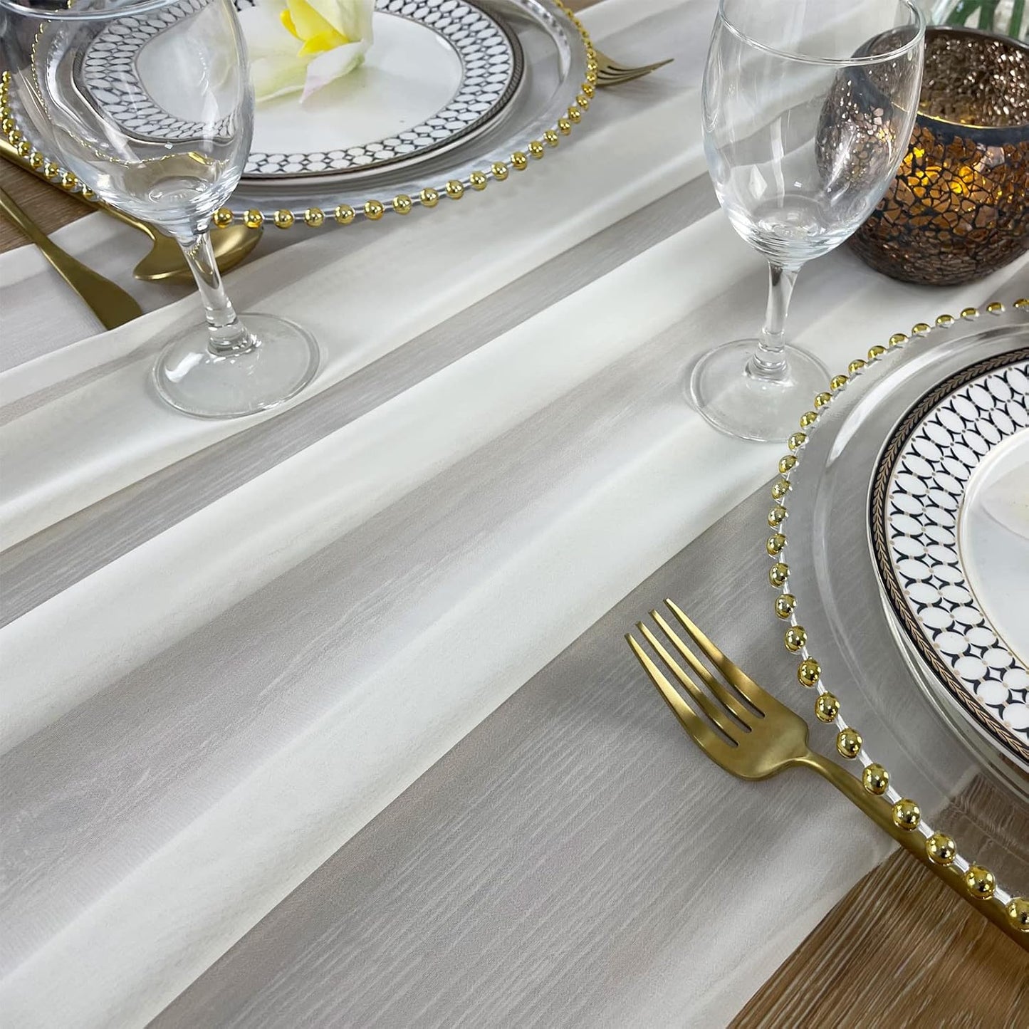 EHLDekol 13ft Ivory Chiffon Table Runner, 29x156 Inches Romantic and Rustic Boho Wedding Runner, Sheer Bridal Party Decorations