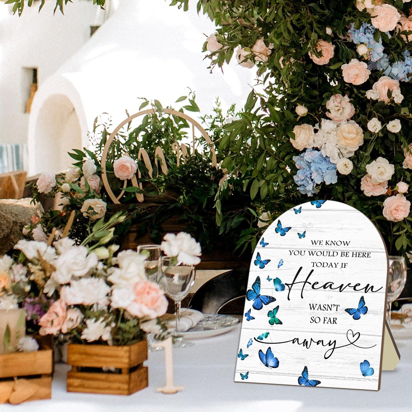 Memorial Sign for Wedding, Bridal Shower Table Decorative Sign, We Know You Would Be Here Today Wooden Sign with Stand, Butterfly Decor Wedding Reception, Event Party Favor Supplies 9 * 11IN