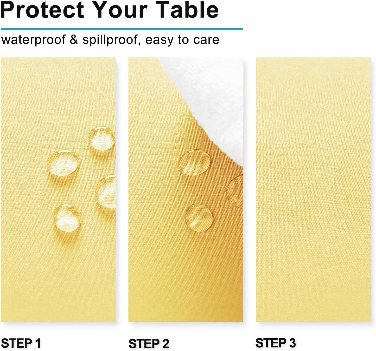 Hiasan Waterproof Tablecloth Rectangle - Washable Fabric Table Cloth for Dining Room Kitchen Birthday Party and Outdoor Use, Light Yellow, 70 x 108 Inch