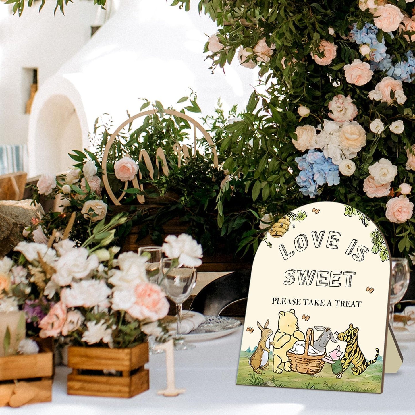 Classic Pooh Love is Sweet Please Take A Treat Sign, Winnie Decor Bridal Shower Sign, Love is Sweet Sign for Wedding Shower, Baby Shower Bridal Shower Decor Supplies 9 * 11IN