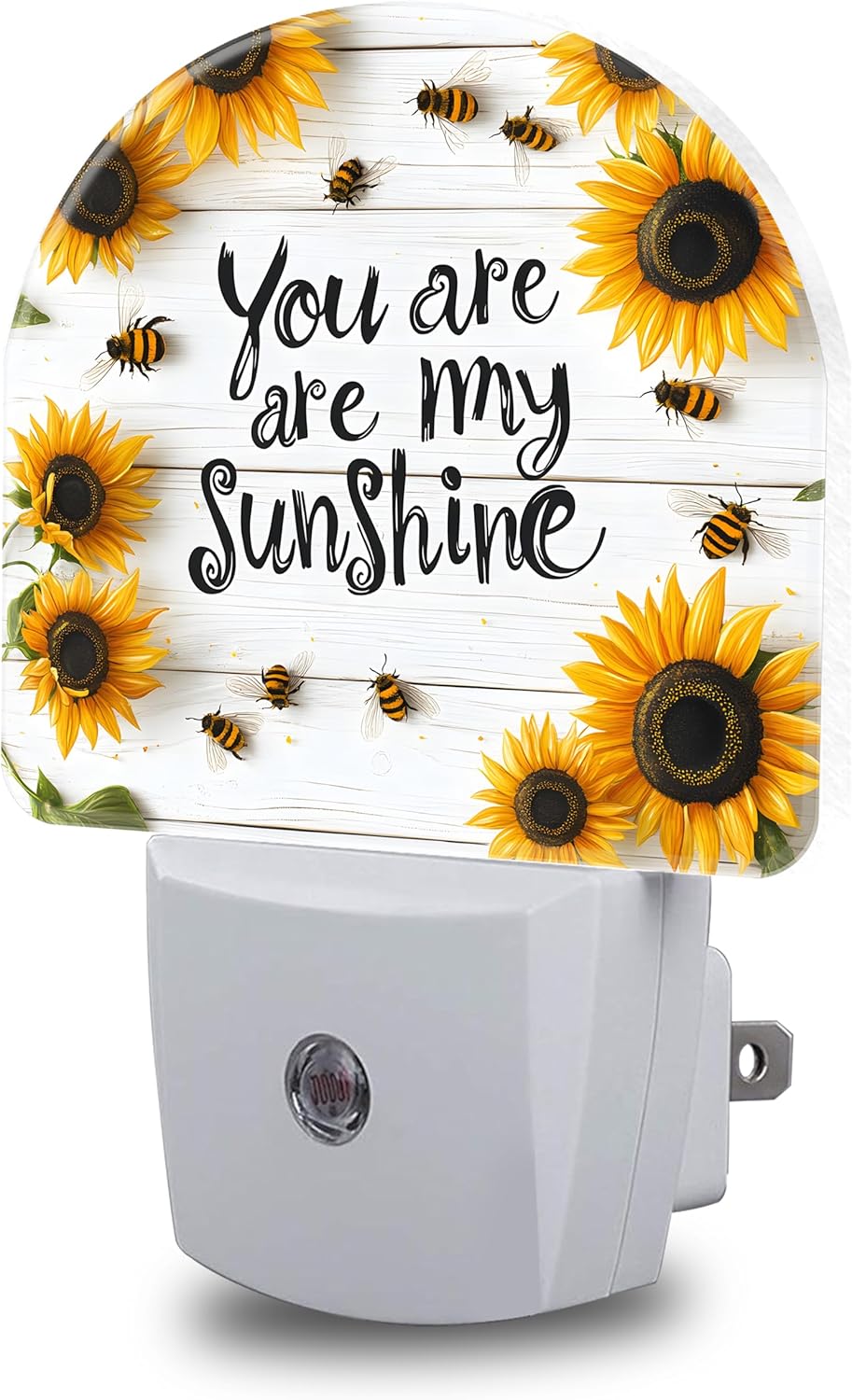 Night Lights Plug into Wall Bees and Sunflowers Night Light Dusk to Dawn Smart Sensor Decorative Round Led Lamp for Bedroom Kitchen Hallway Nightlight for Women Men