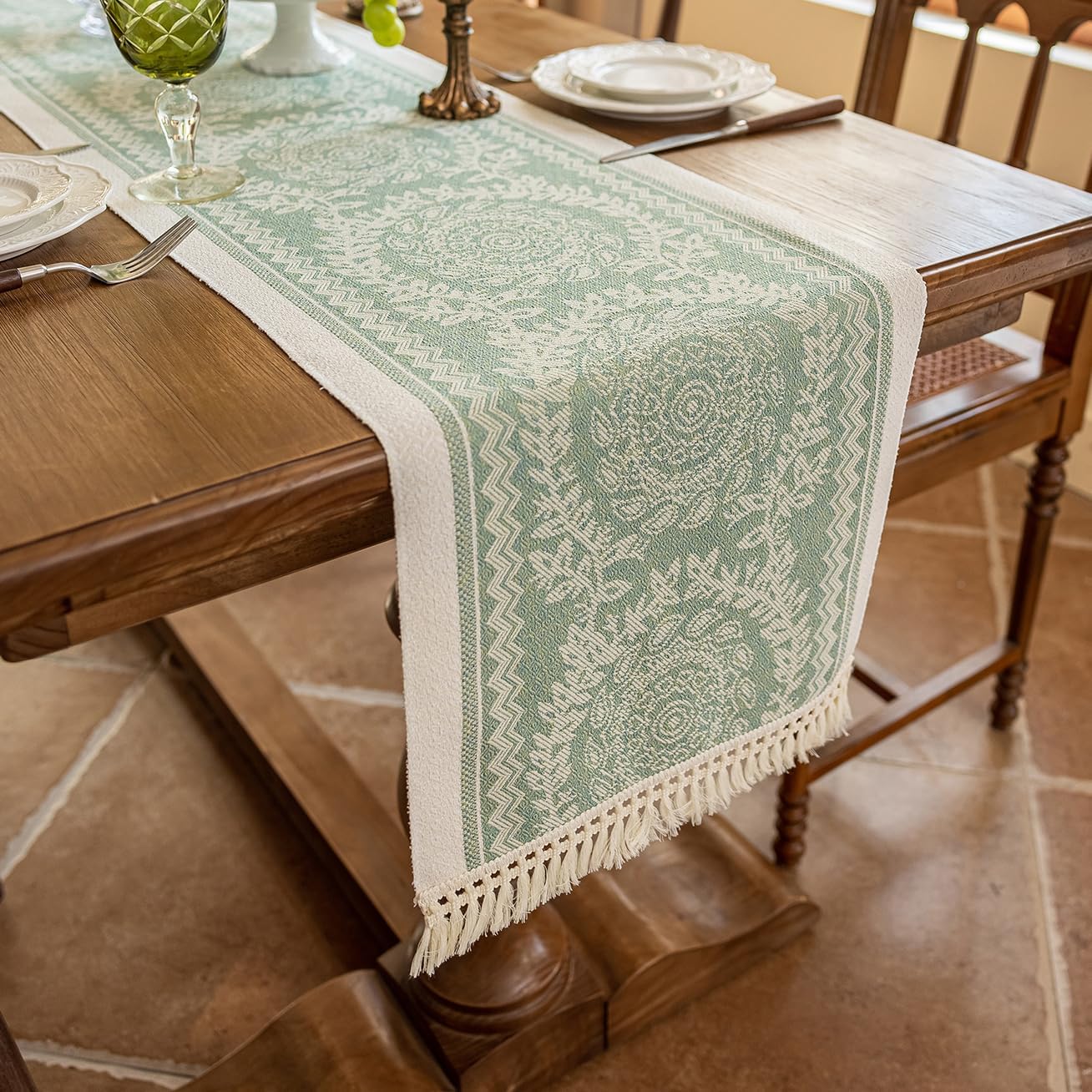 Table Runners 138 Inches,Waterproof Boho Table Runner with Tassel Fringe,Table Runner for Party Coffee Table