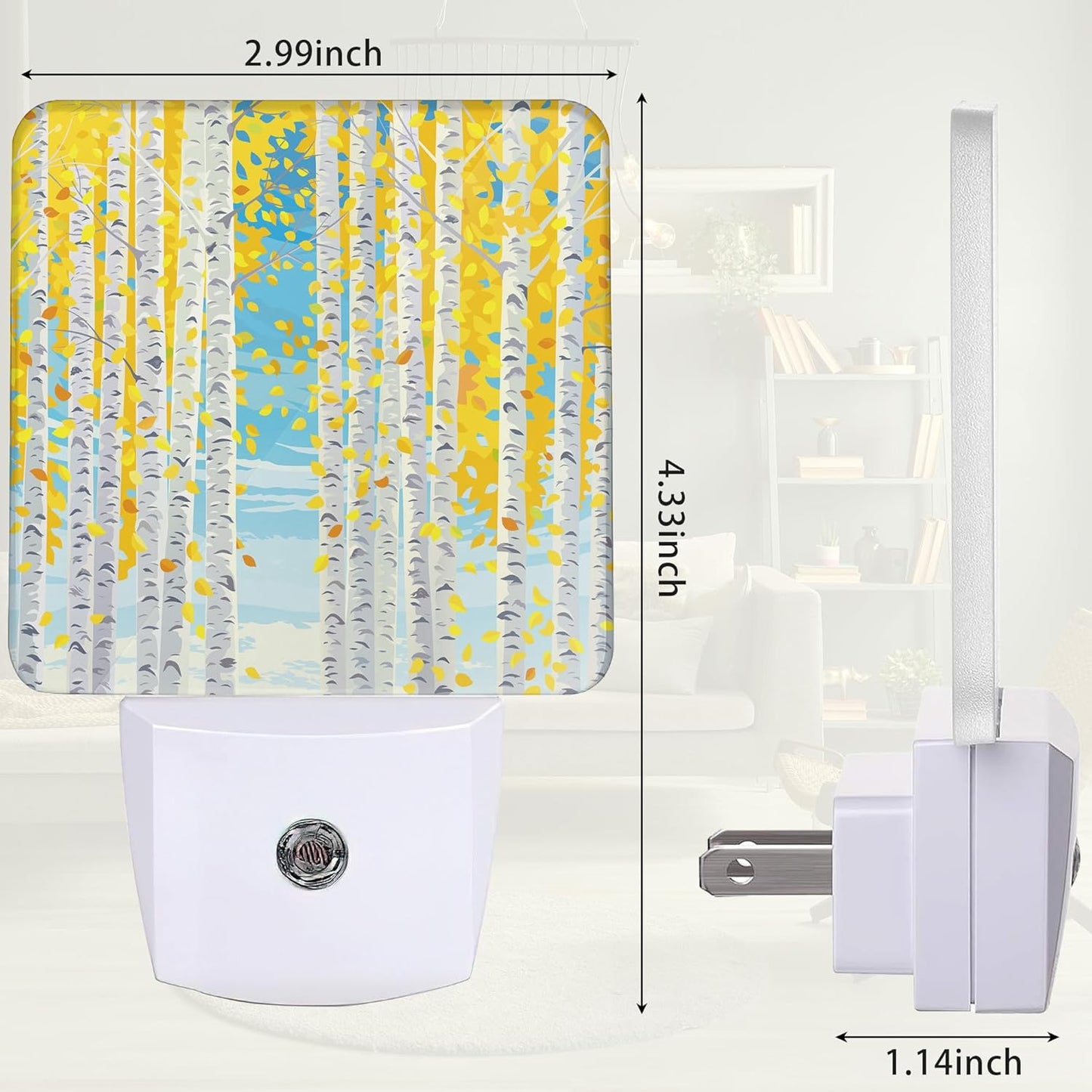 Birch Forest Night Light,Fall Night Light Plug into Wall with Dusk to Dawn Sensor, LED Lamp Energy Saving Lights for Men Women Boys Girls,Lamp for Bedroom Bathroom Hallway