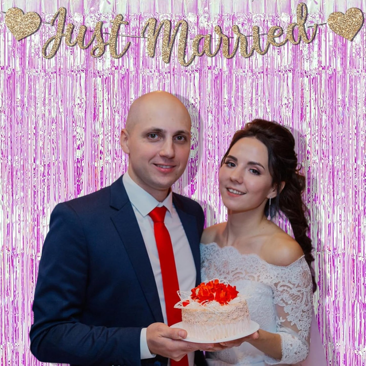 BRAVESHINE Clear Purple Party Decorations Iridescent Foil Curtain - 2 Pack 3.2 x 6.5 ft Holographic Tinsel Backdrop Party Streamers Curtains for Birthdays Valentine’s Bachelorette Bridal Shower Decor