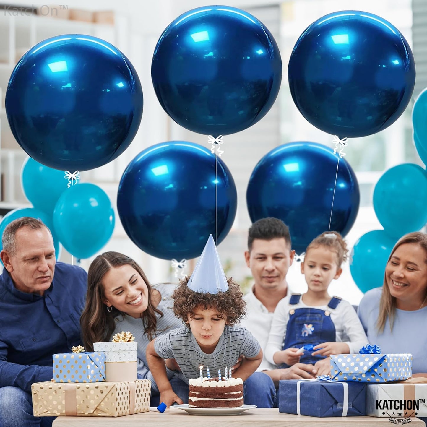 KatchOn, Mylar Metallic Blue Balloons - Big 22 Inch, Pack of 6 | Round Blueberry Balloons for Blueberry Party Decorations | Bachelorette, Gender Reveal, Baby Shower, Birthday, 4th of July Decorations