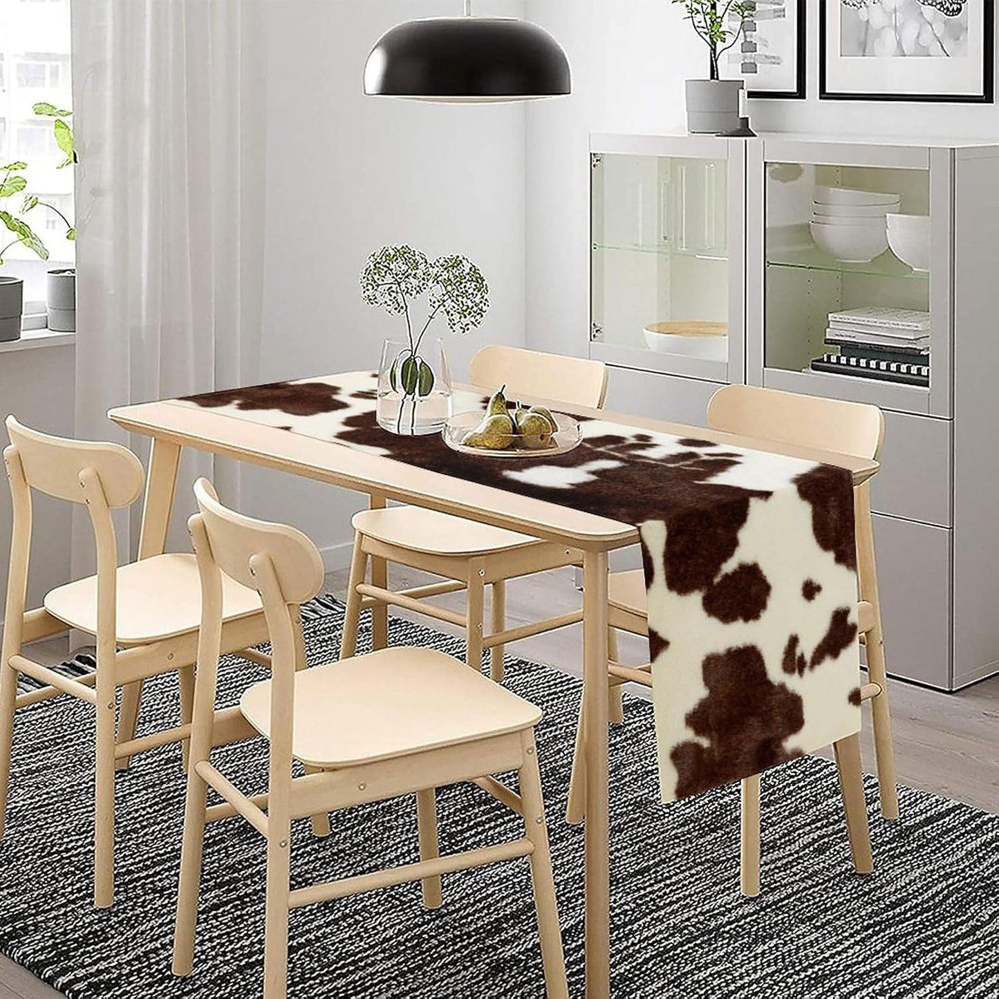 Cow Skin Print Table Runner, Safari Wildlife Brown Country Farm Cowhide Pattern Cotton Linen Rustic Cottage Table Runner for Dinning Home Party Holidays Home Setting, 13x70 Inch